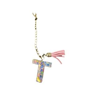 Letter T  Alphabet Initial Letter Keychain Charm with Tassel‎ Butterfly Pink B2